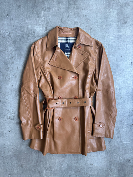 Burberry Nova Check Lining Tan Lambskin Trench Coat