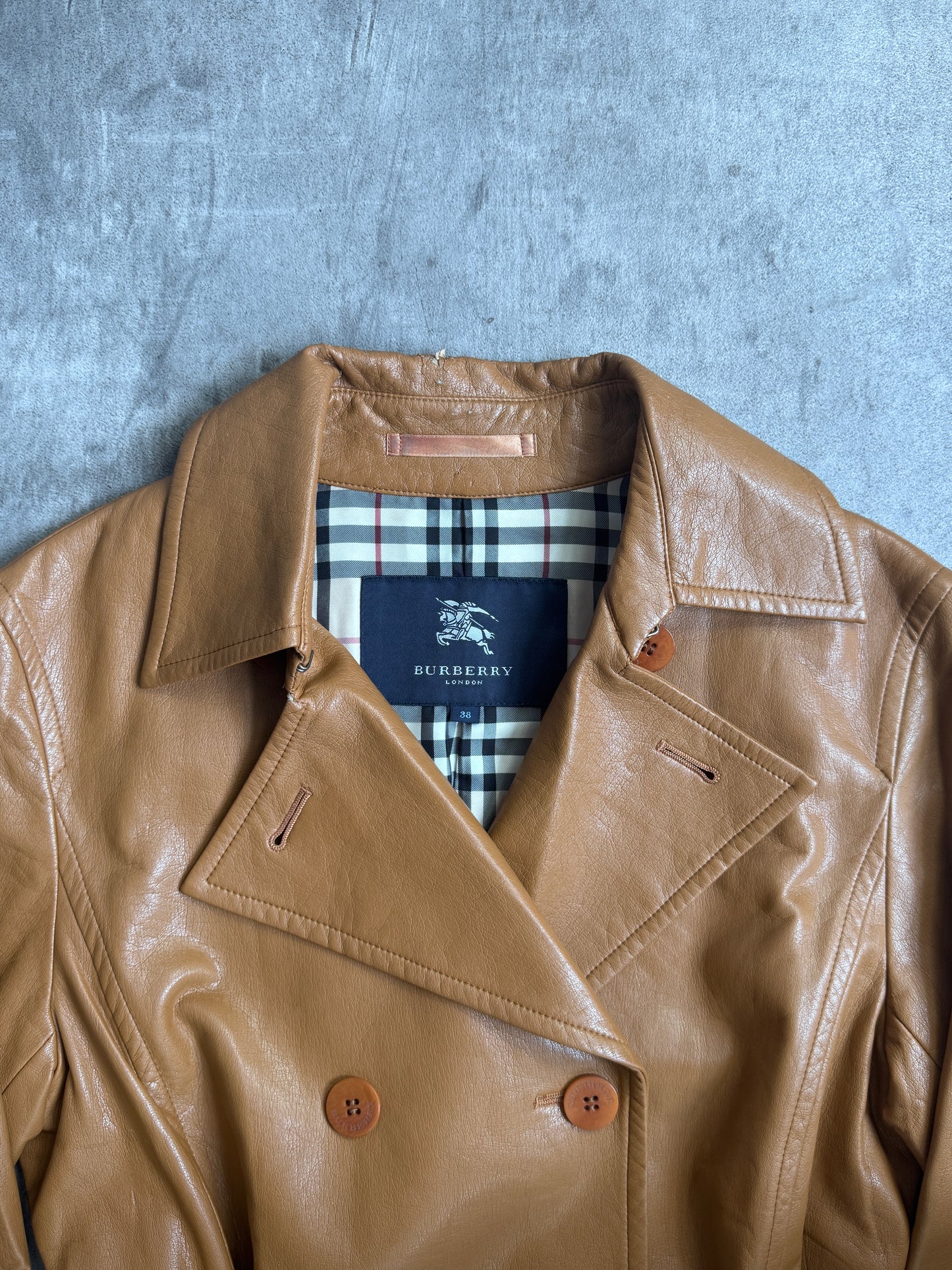 Burberry Nova Check Lining Tan Lambskin Trench Coat