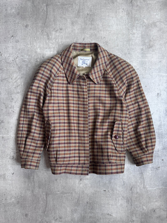 Burberry's Wool Tweed Harrington Jacket With Shoulder Pads