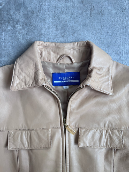 Burberry Blue Label Beige Sheepskin Single Riders Jacket