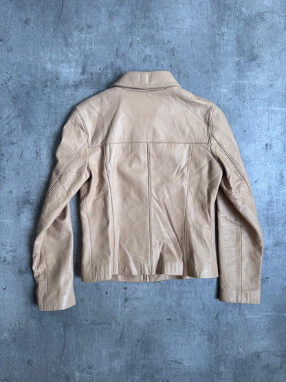 Burberry Blue Label Beige Sheepskin Single Riders Jacket