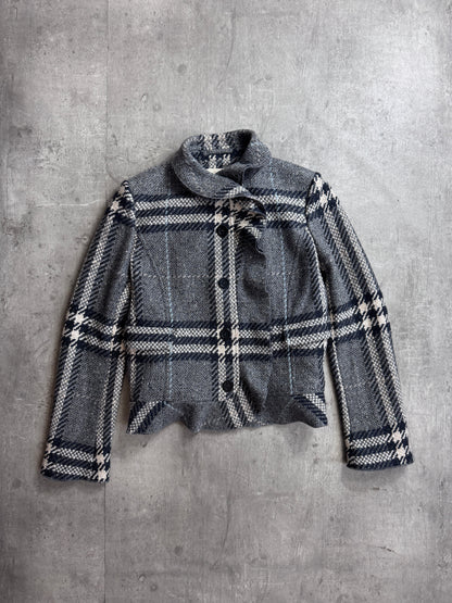 Burberry Double Layer Grey Nova Check Tweed Blazer