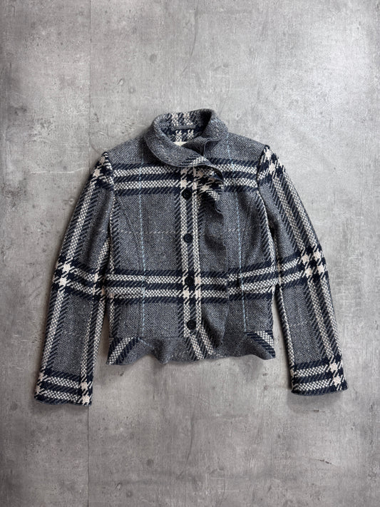 Burberry Double Layer Grey Nova Check Tweed Blazer