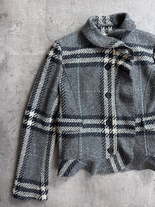 Burberry Double Layer Grey Nova Check Tweed Blazer