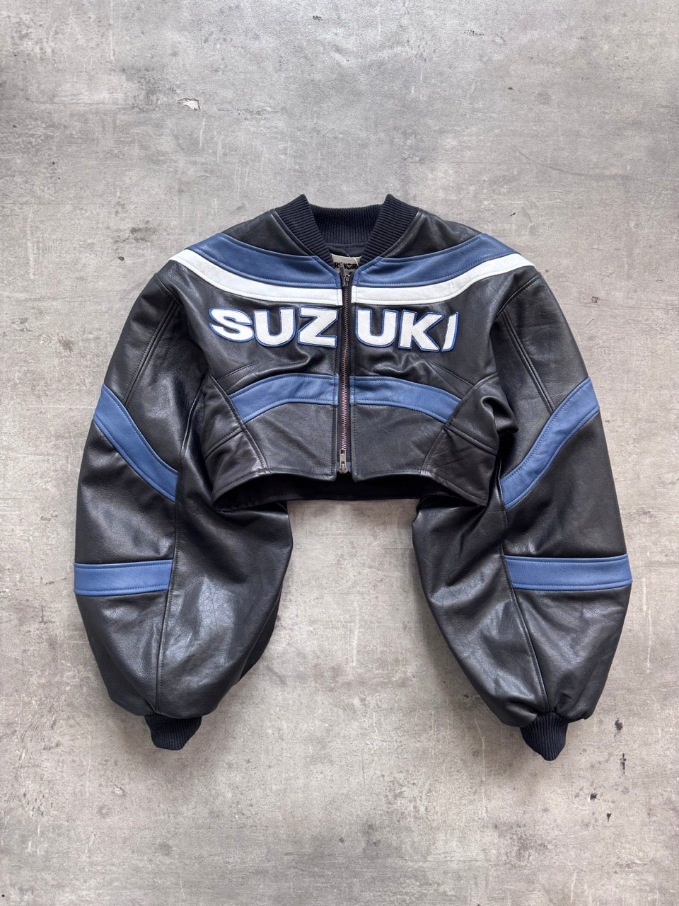 VT Rework: Suzuki Racing Cropped Exaggerated Sleeve Leather Blouson