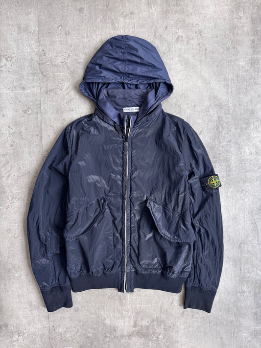 Stone Island S/S 2008 Crinkle Shimmer Nylon Navy Bomber Jacket