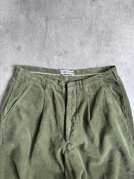 1990's Stone Island Needle Cord Green Pleated Trousers