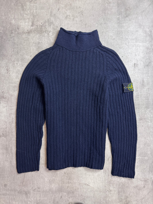 Stone Island A/W 2002 Ribbed Knit Mock Neck Wool Fisherman Sweater