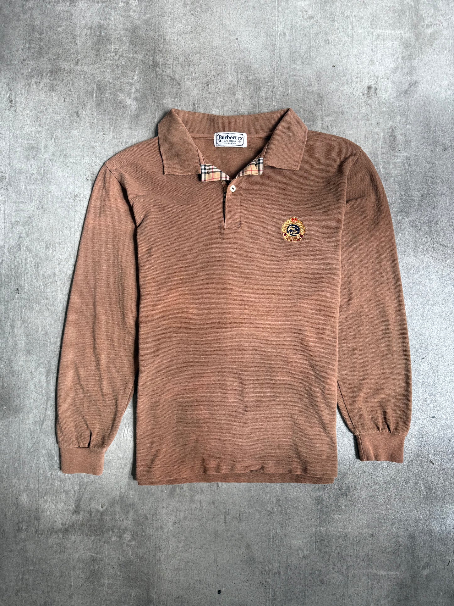 Burberry Washed Brown Crest Logo LS Polo Shirt