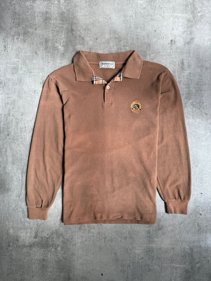 Burberry Washed Brown Crest Logo LS Polo Shirt
