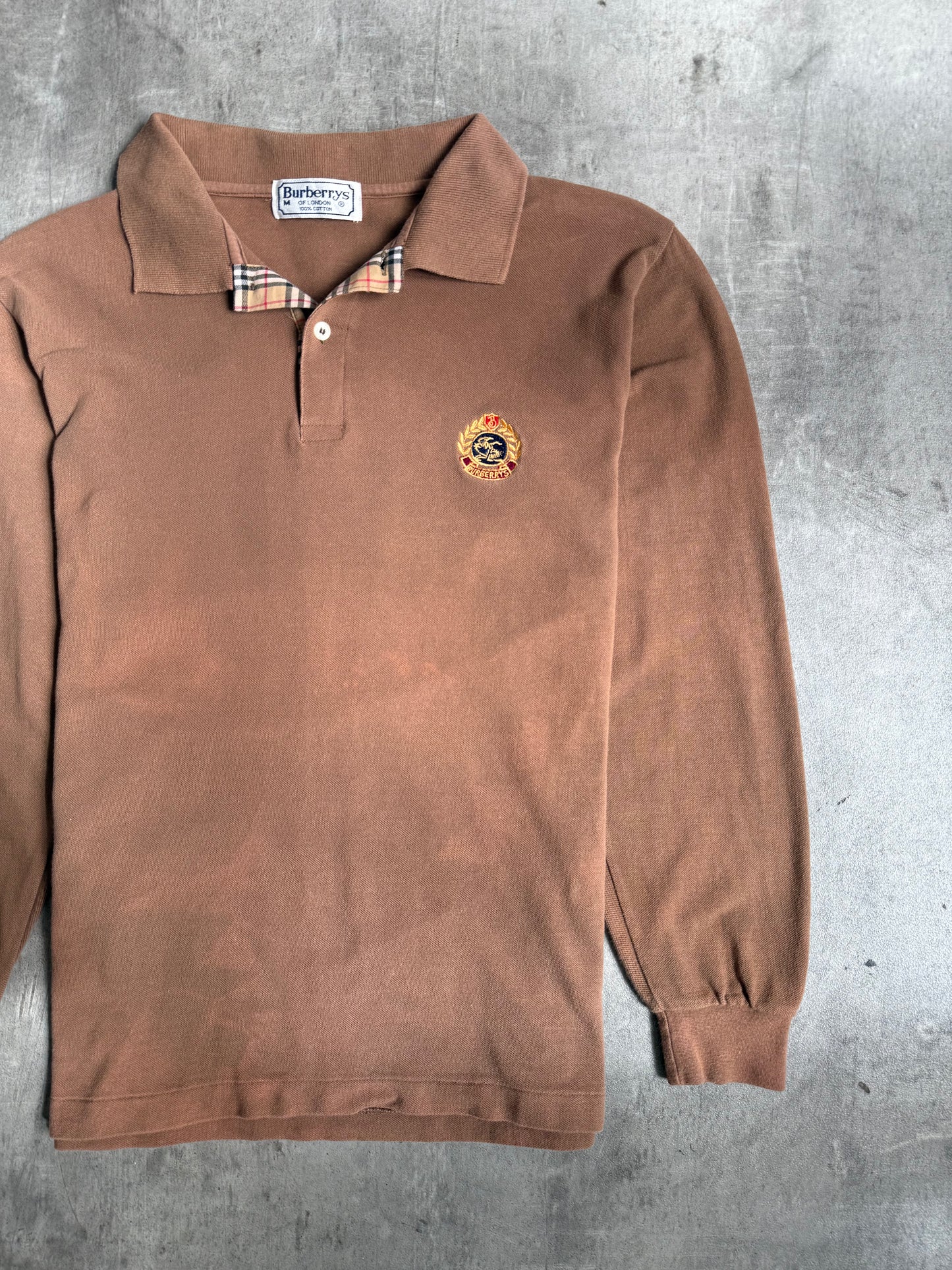 Burberry Washed Brown Crest Logo LS Polo Shirt