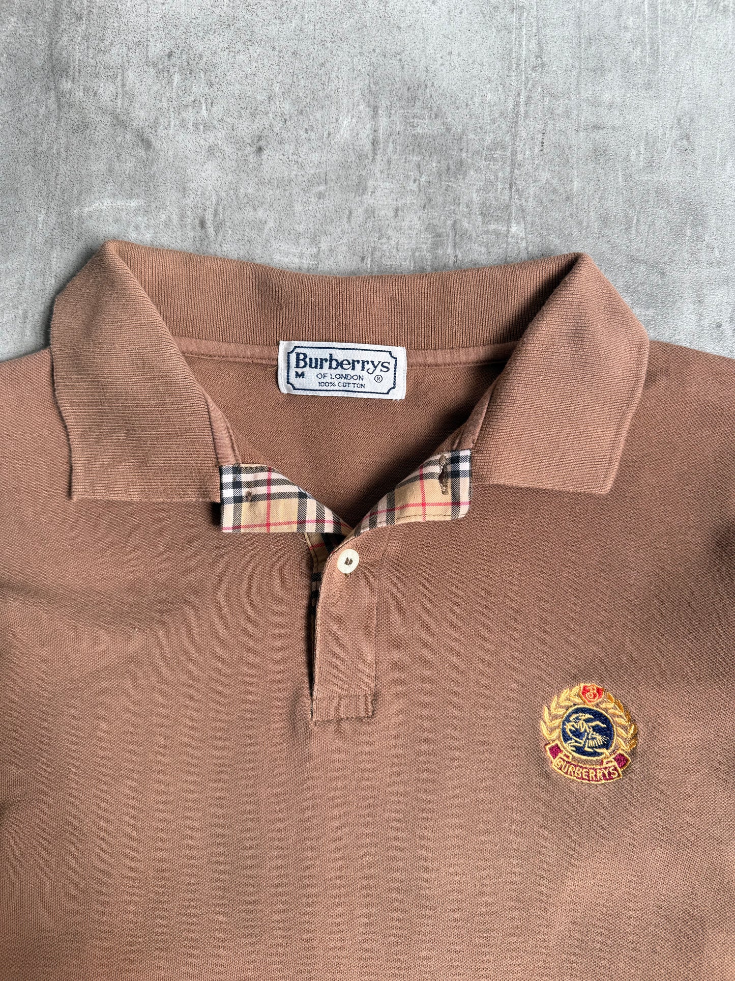 Burberry Washed Brown Crest Logo LS Polo Shirt