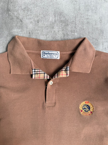 Burberry Washed Brown Crest Logo LS Polo Shirt