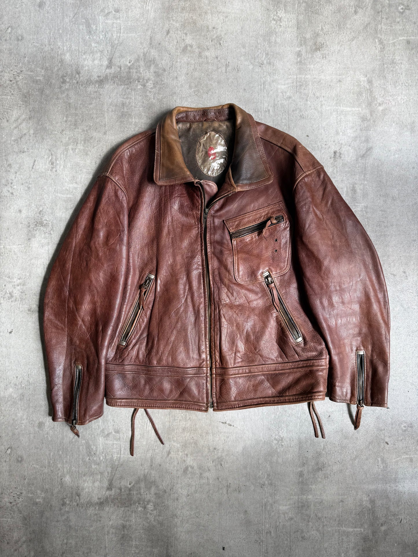 1980s Diesel Brown Panelled Leather Biker Jacket