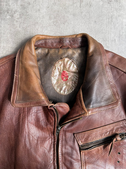1980s Diesel Brown Panelled Leather Biker Jacket