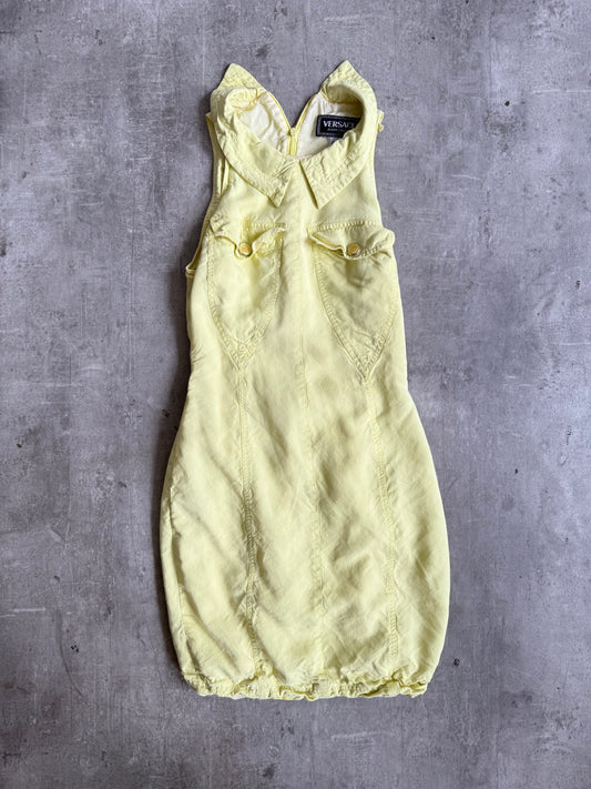Versace Sunshine Yellow Pocket Sleeveless Midi Dress