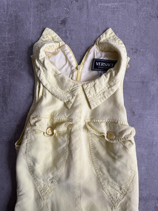 Versace Sunshine Yellow Pocket Sleeveless Midi Dress