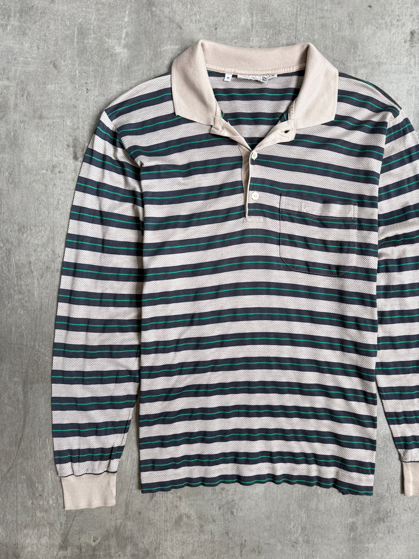 1990s Christian Dior Mercerised Cotton Stripe LS Polo Shirt