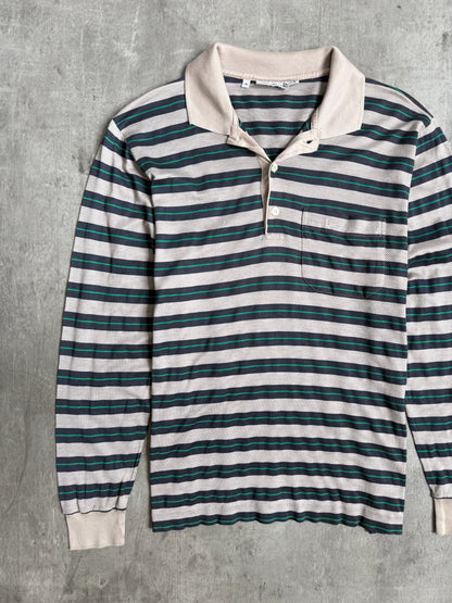 1990s Christian Dior Mercerised Cotton Stripe LS Polo Shirt
