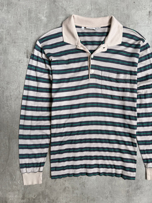 1990s Christian Dior Mercerised Cotton Stripe LS Polo Shirt