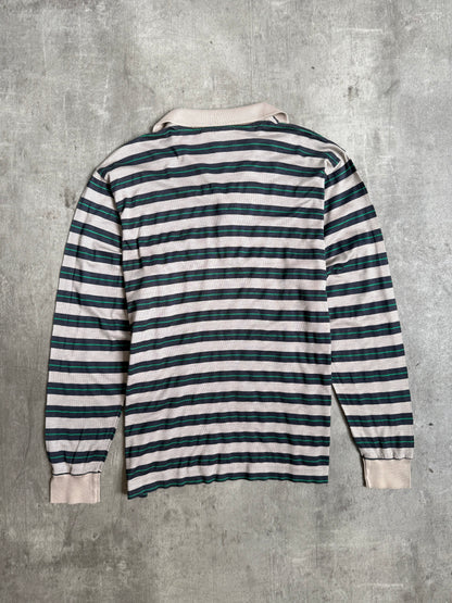 1990s Christian Dior Mercerised Cotton Stripe LS Polo Shirt