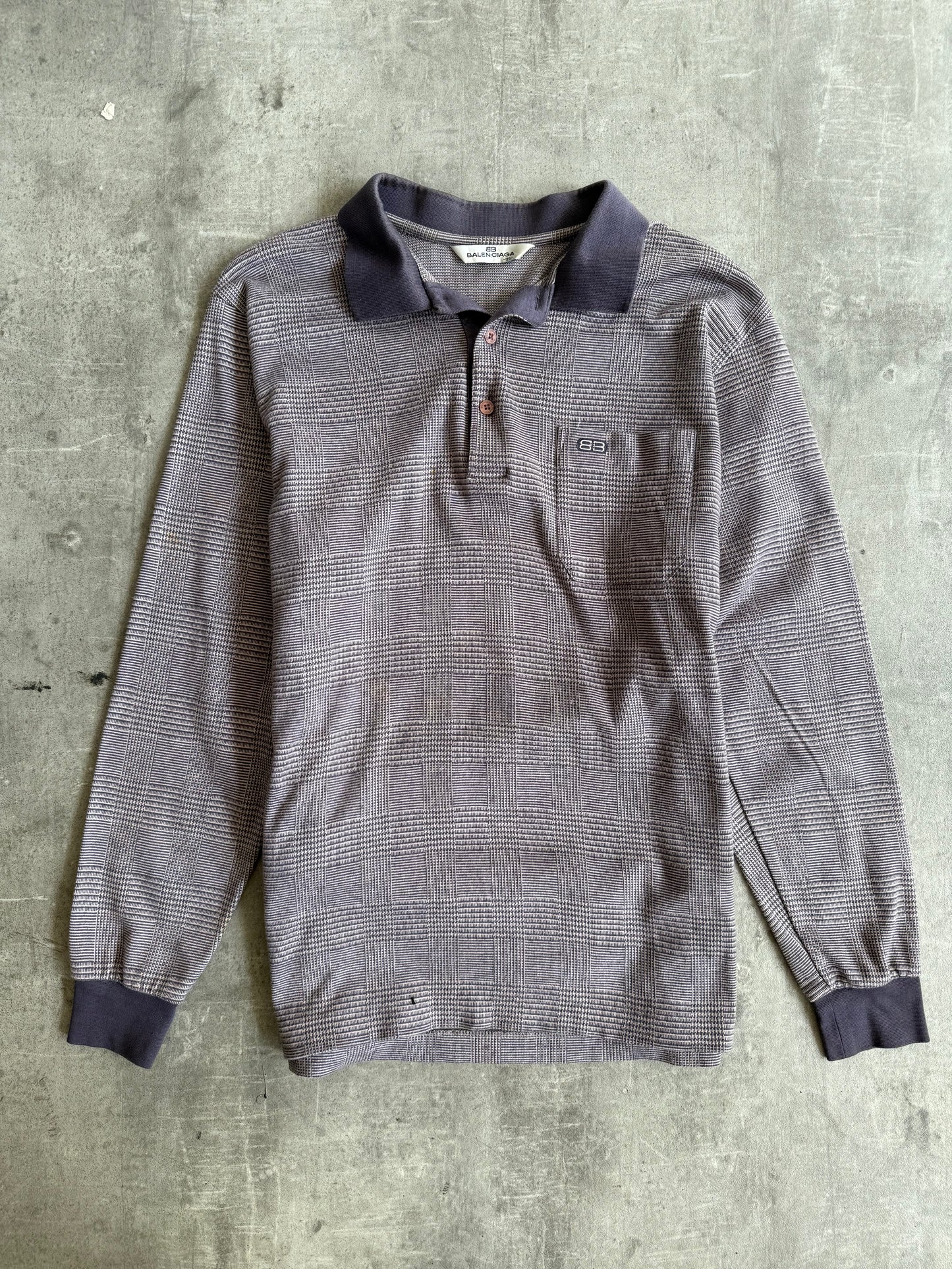 1990s Balenciaga Houndstooth Check LS Polo Shirt (Sold As Seen)