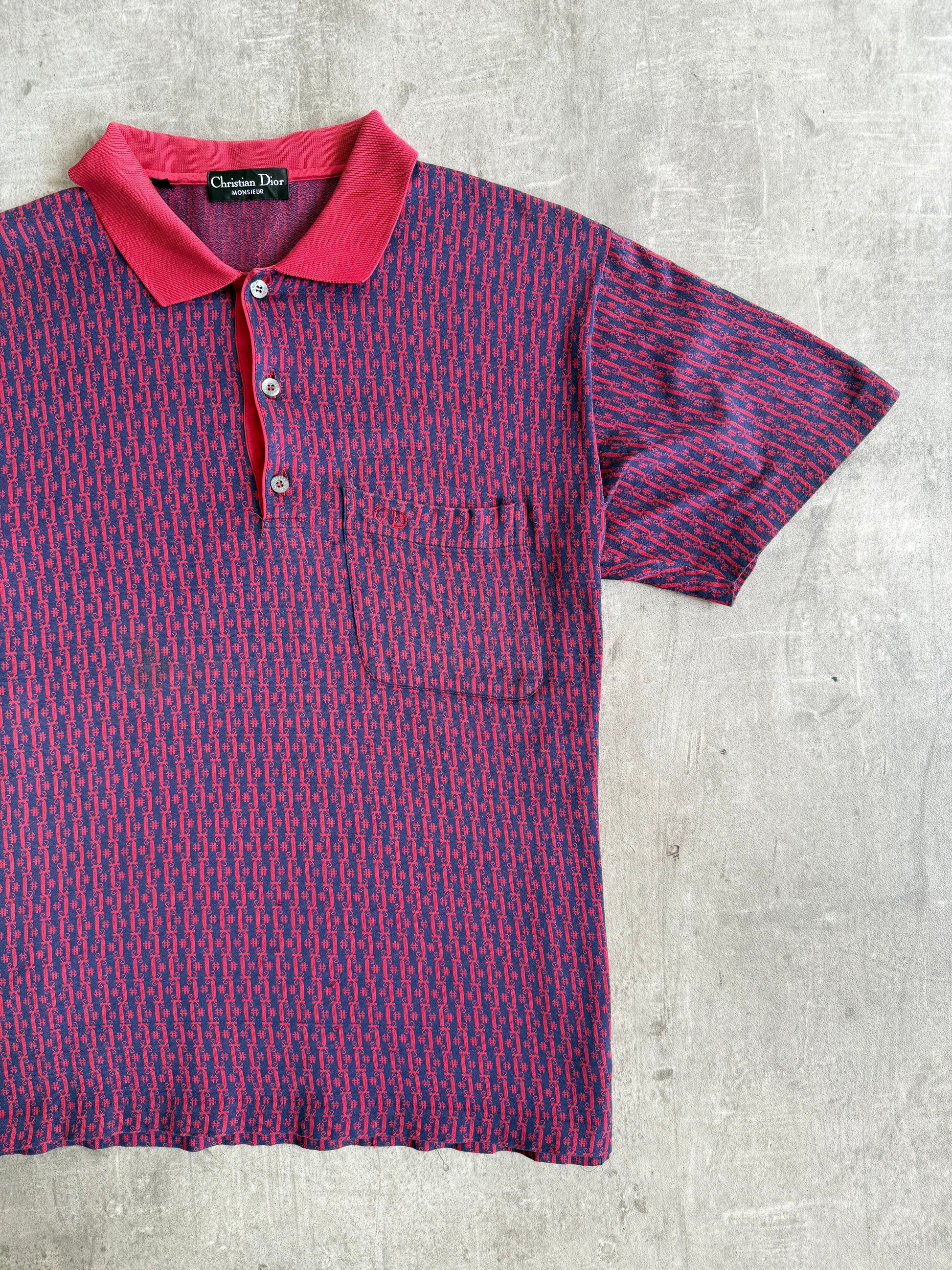 1990s Christian Dior Red Jacquard SS Polo Shirt – Vintage