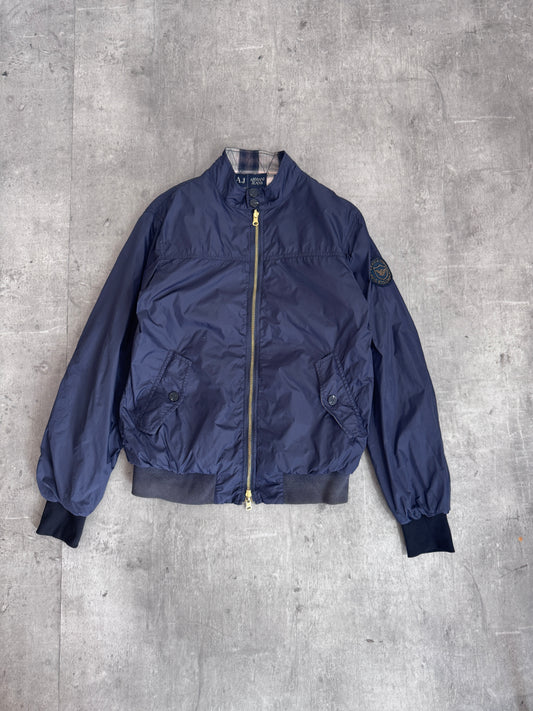 Armani Jeans Logo Patched Check Lined Navy Nylon Bomber