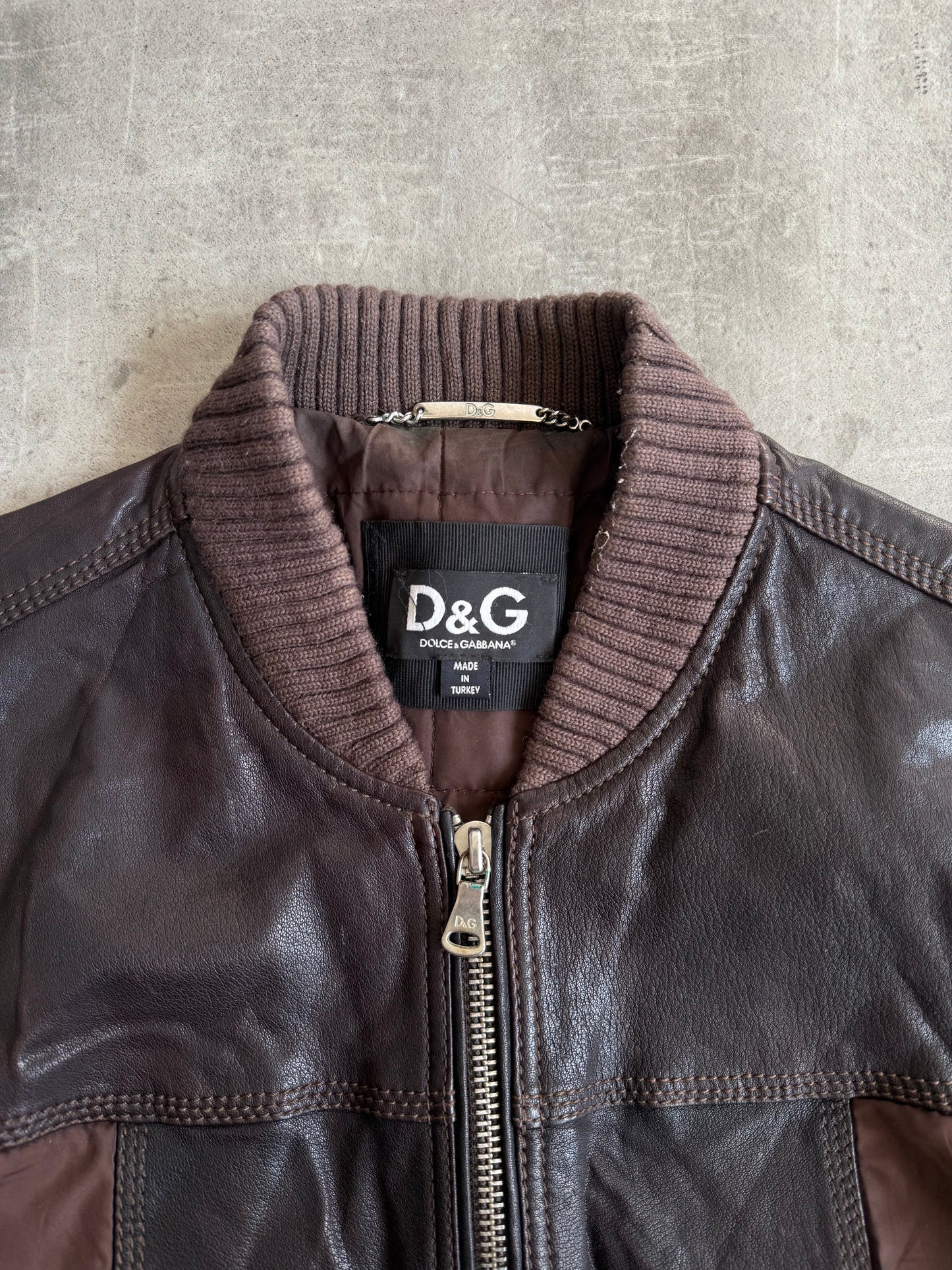 Dolce and Gabbana Leather Nylon Hybrid Brown Bomber Jacket