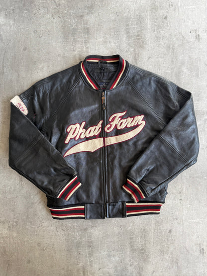 Phat Farm Spellout Weathered Varsity Leather Jacket