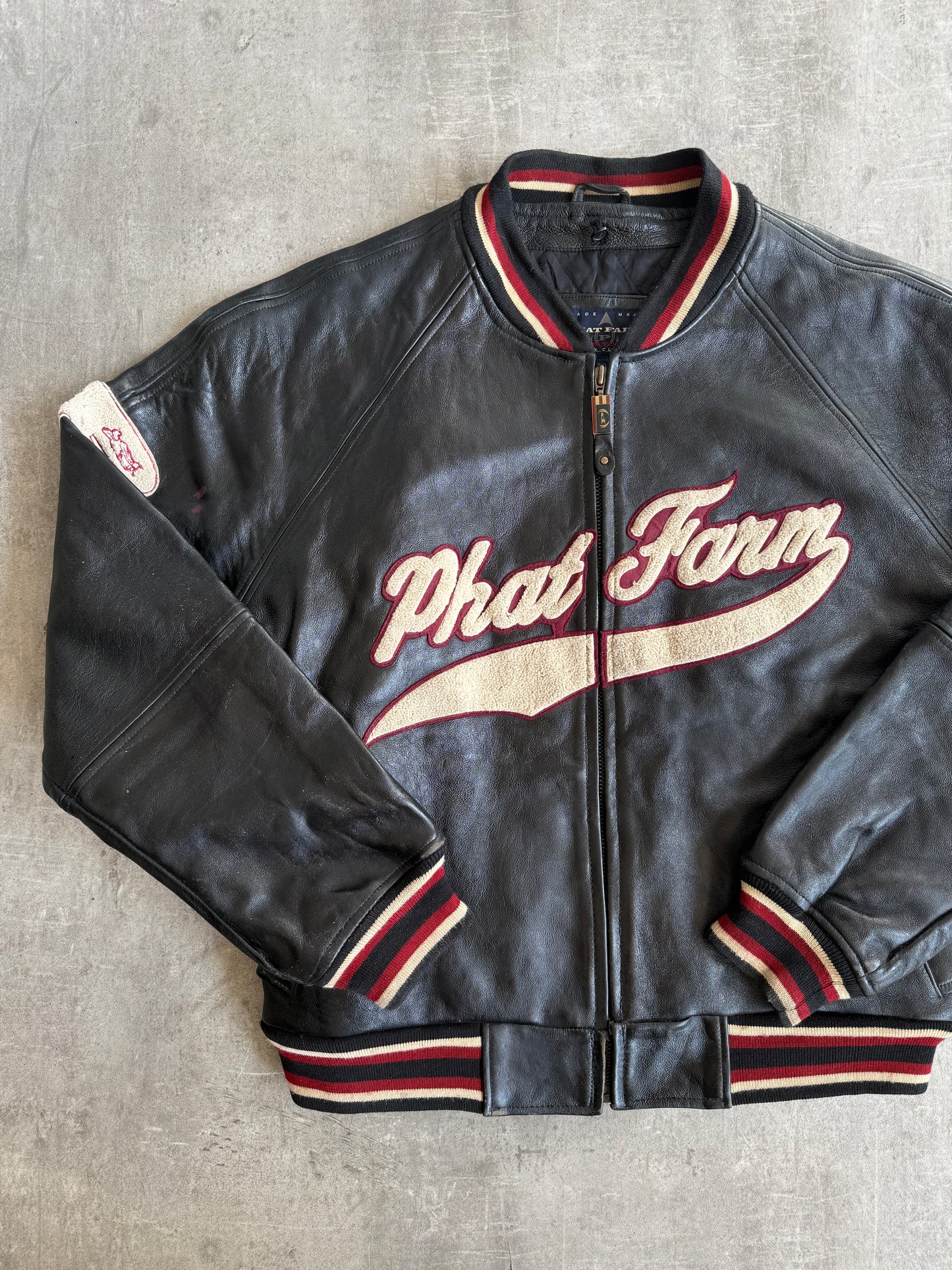 Phat Farm Spellout Weathered Varsity Leather Jacket