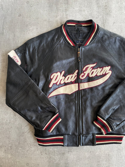 Phat Farm Spellout Weathered Varsity Leather Jacket