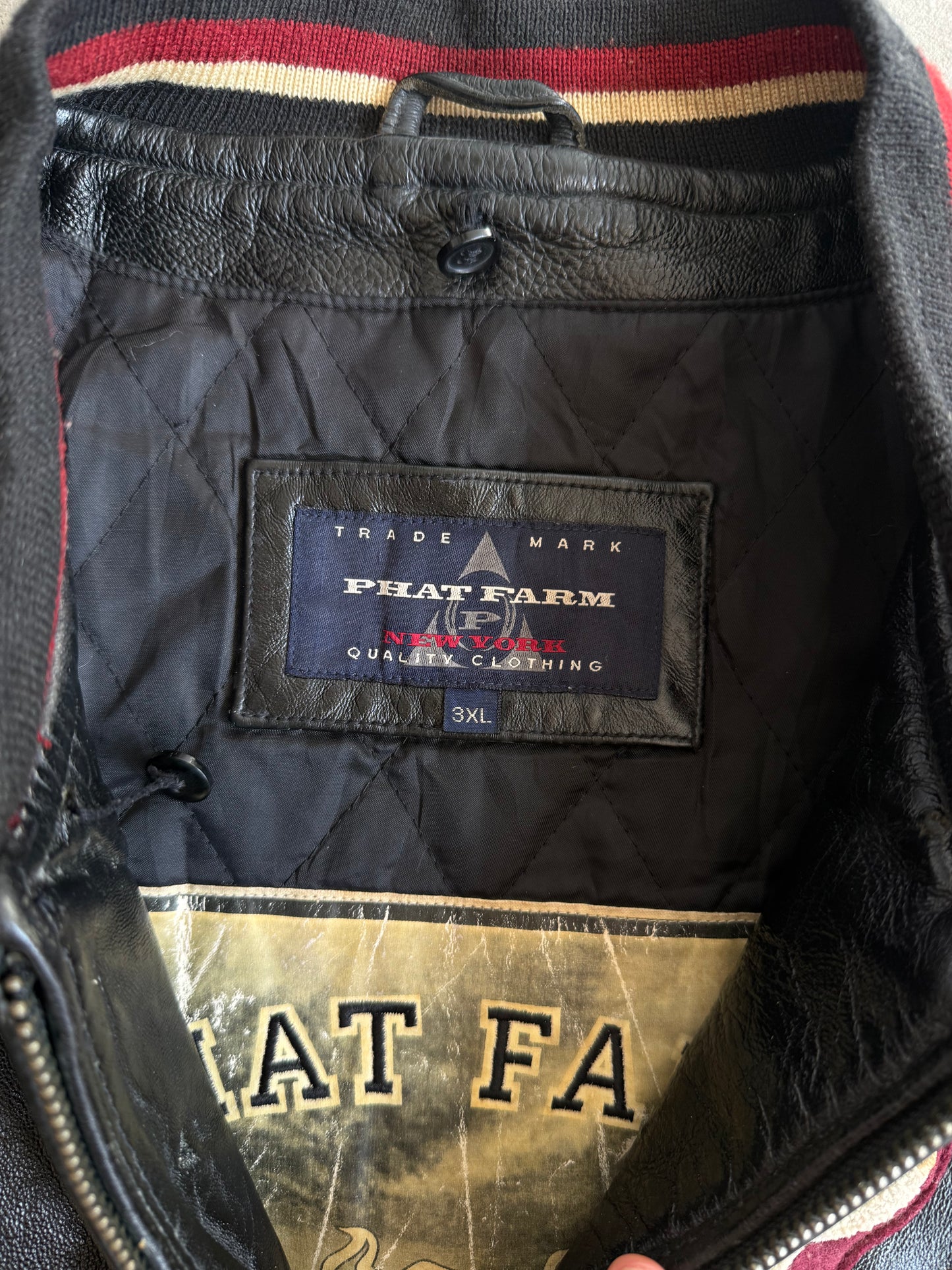 Phat Farm Spellout Weathered Varsity Leather Jacket
