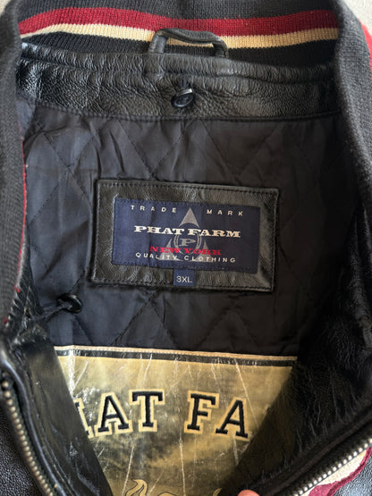 Phat Farm Spellout Weathered Varsity Leather Jacket