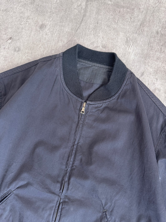 1980's Valentino Jeans Logo Applique Black Cotton Bomber Jacket