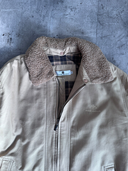 Pierre Balmain Khaki Lined Coat with Removable Collar