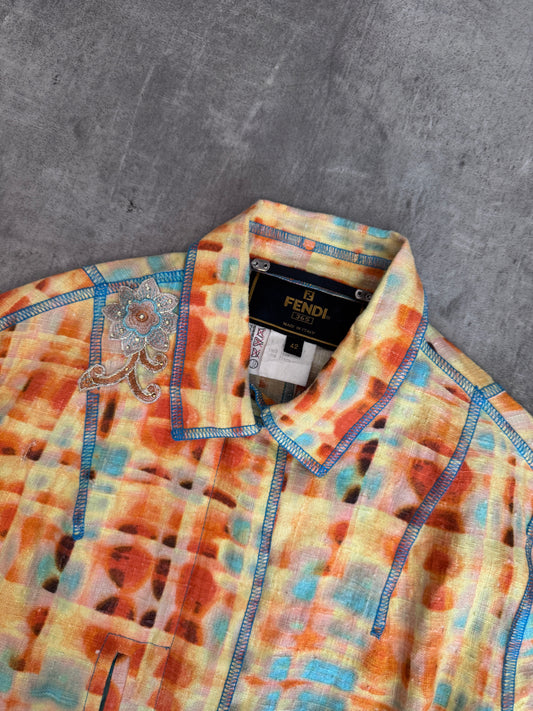 Fendi Embellished Abstract Print Dual Zip Lightweight Jacket