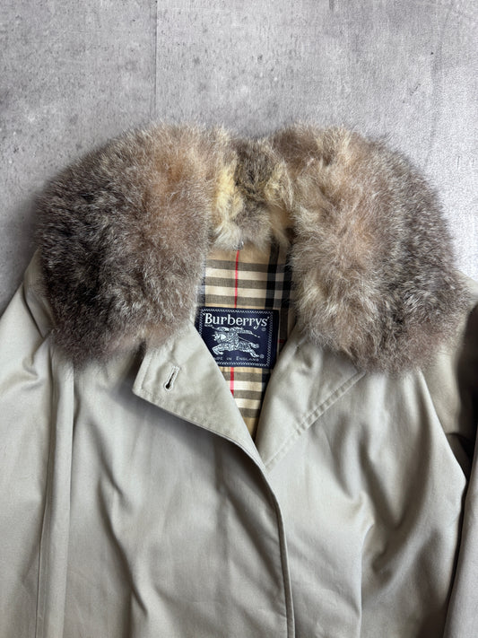 90s Burberry Detachable Fur Lined Beige Nova Check Trench Coat