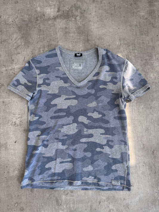 Dolce & Gabbana Original Trademark Grey Camoflauge V Neck Tee