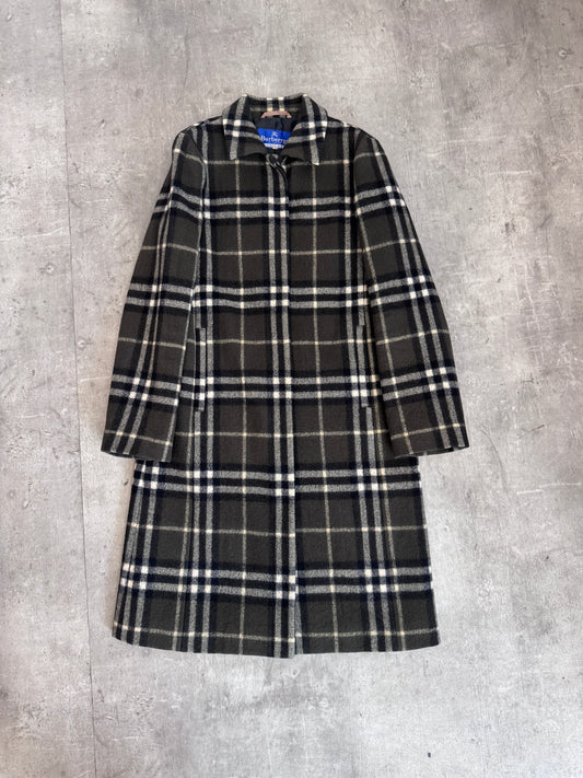 Burberry Blue Label Green Nova Check Wool Coat