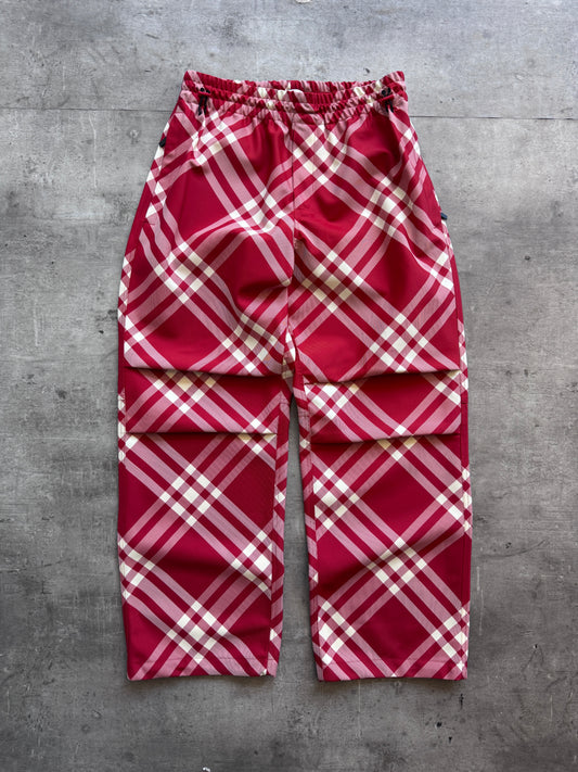 Burberry Red Nova Check Nylon Cargo Trousers. FA : 276