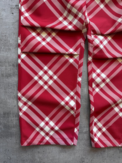 Burberry Red Nova Check Nylon Cargo Trousers. FA : 276