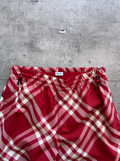 Burberry Red Nova Check Nylon Cargo Trousers. FA : 276