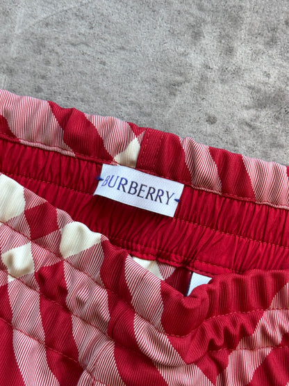 Burberry Red Nova Check Nylon Cargo Trousers. FA : 276