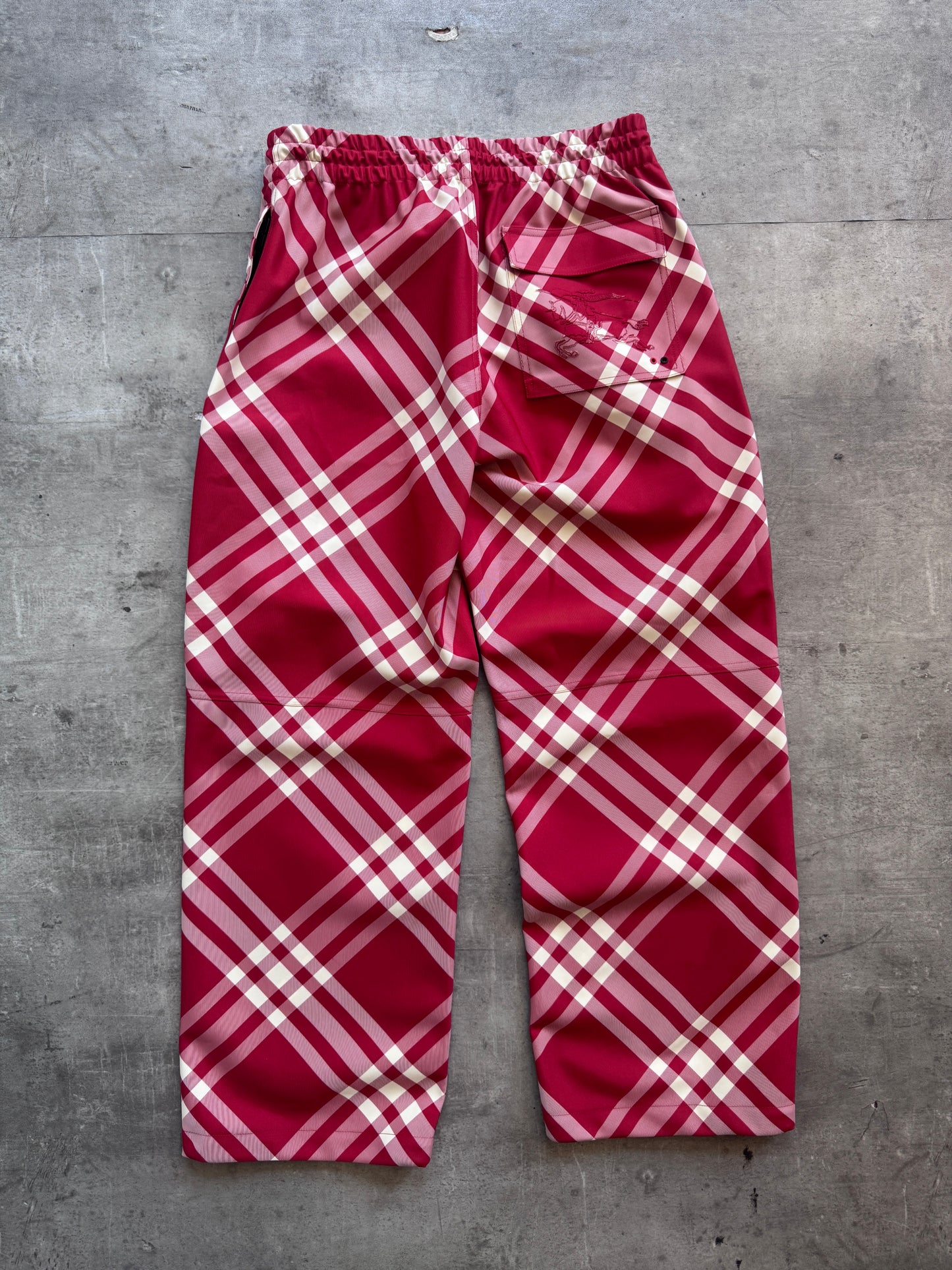 Burberry Red Nova Check Nylon Cargo Trousers. FA : 276