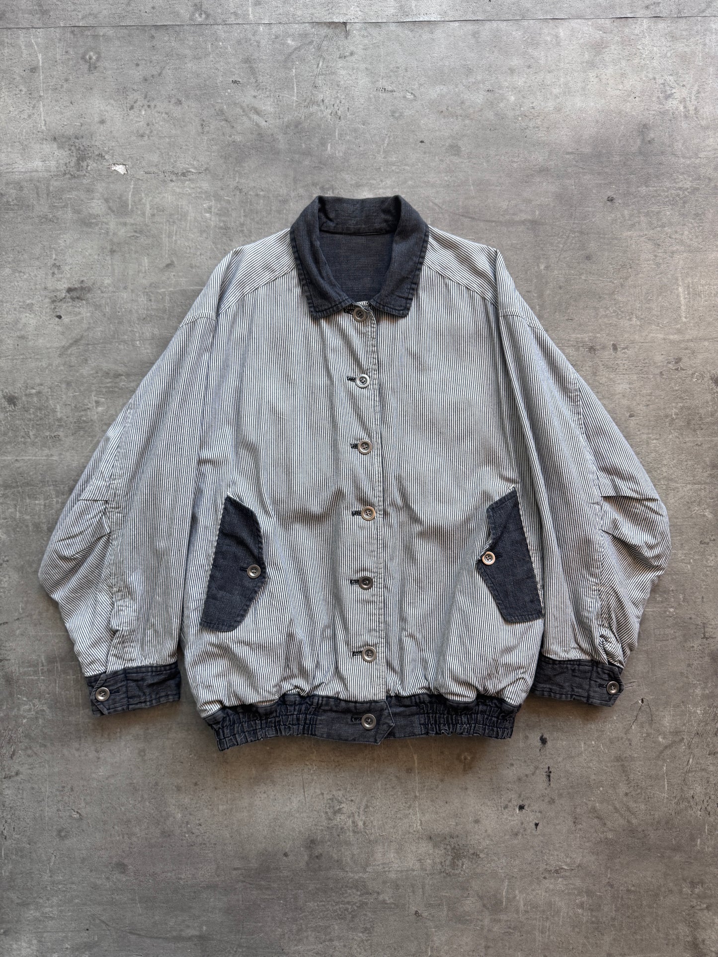 Issey Miyake Pinstrtipe Tsumori Chisato Reversible Bomber Jacket. FA : 276