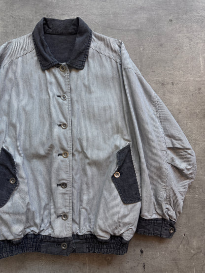 Issey Miyake Pinstrtipe Tsumori Chisato Reversible Bomber Jacket. FA : 276