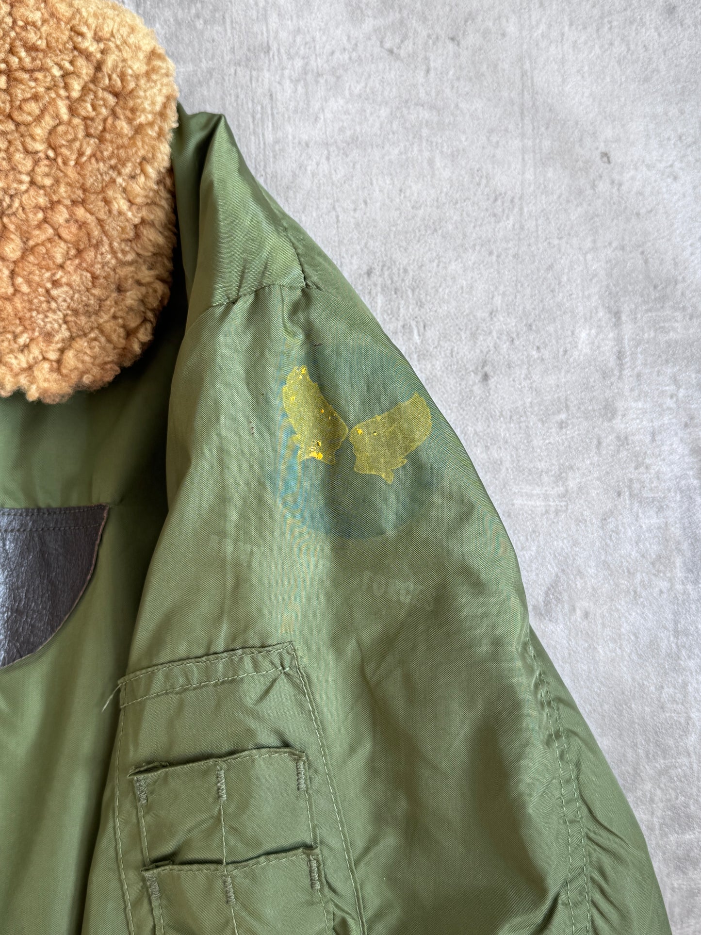 1980's Avirex B-15 Boucle Collar Khaki Military Flight Bomber Jacket