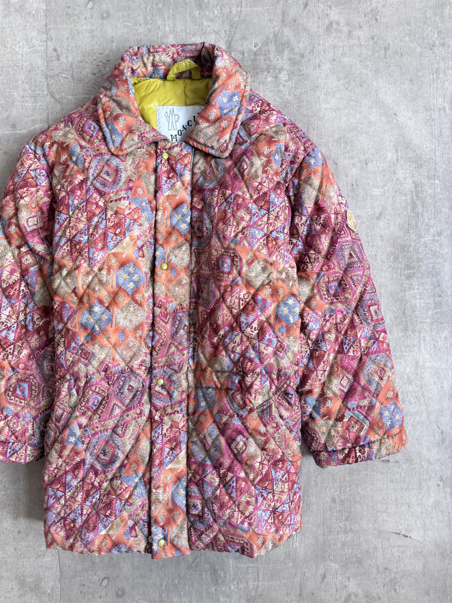 1980's Moncler Diamond Down Quilt Tapestry Ski Jacket