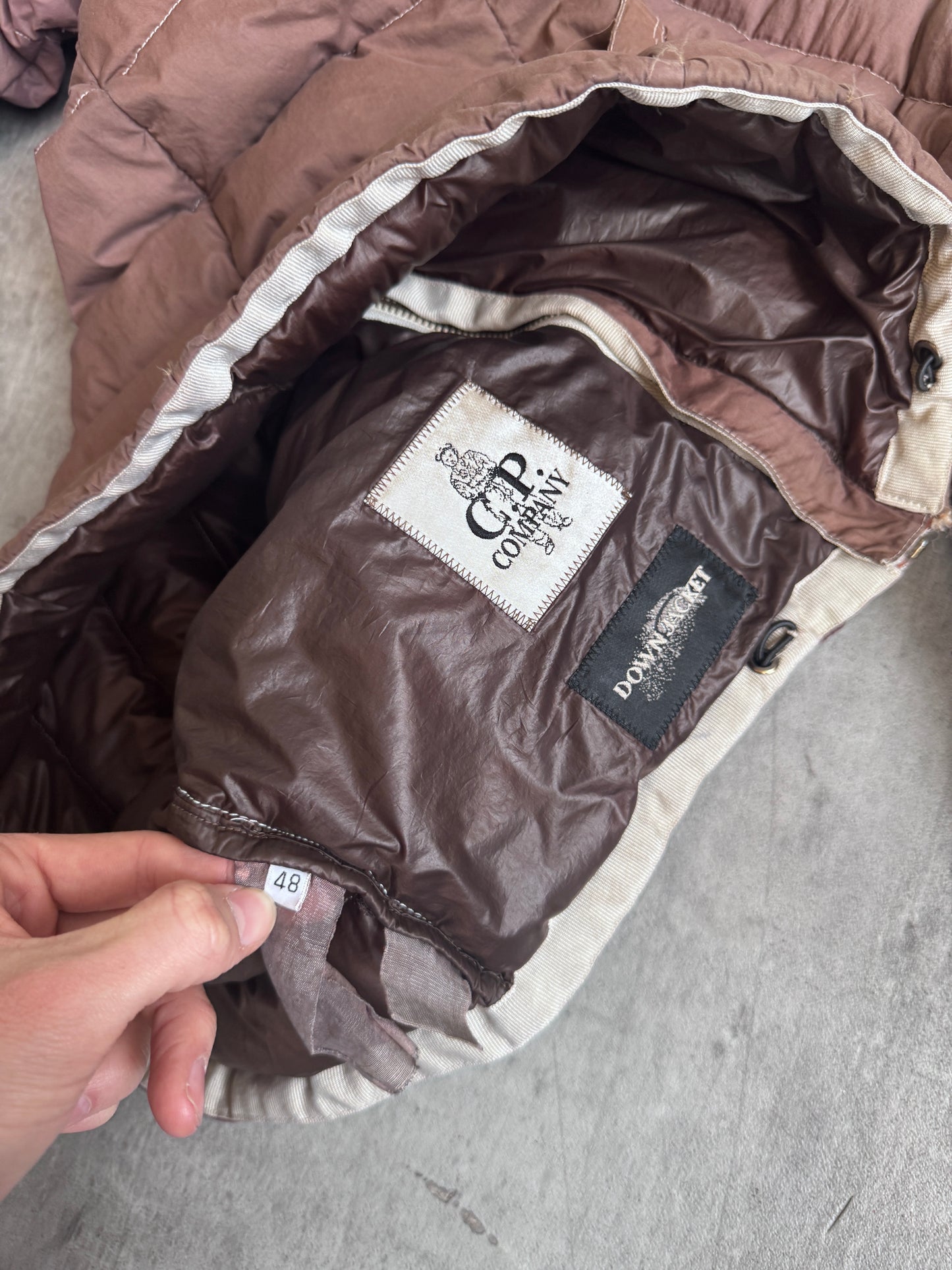 C.P. Company Contrast Stitch Brown Down Puffer Jacket